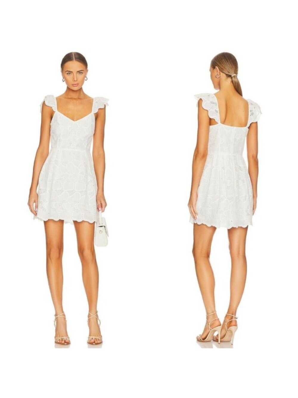 Steve Madden Sierra Dress in White 100% Cotton Eyelet Flutter Sleeves Size 6 NEW